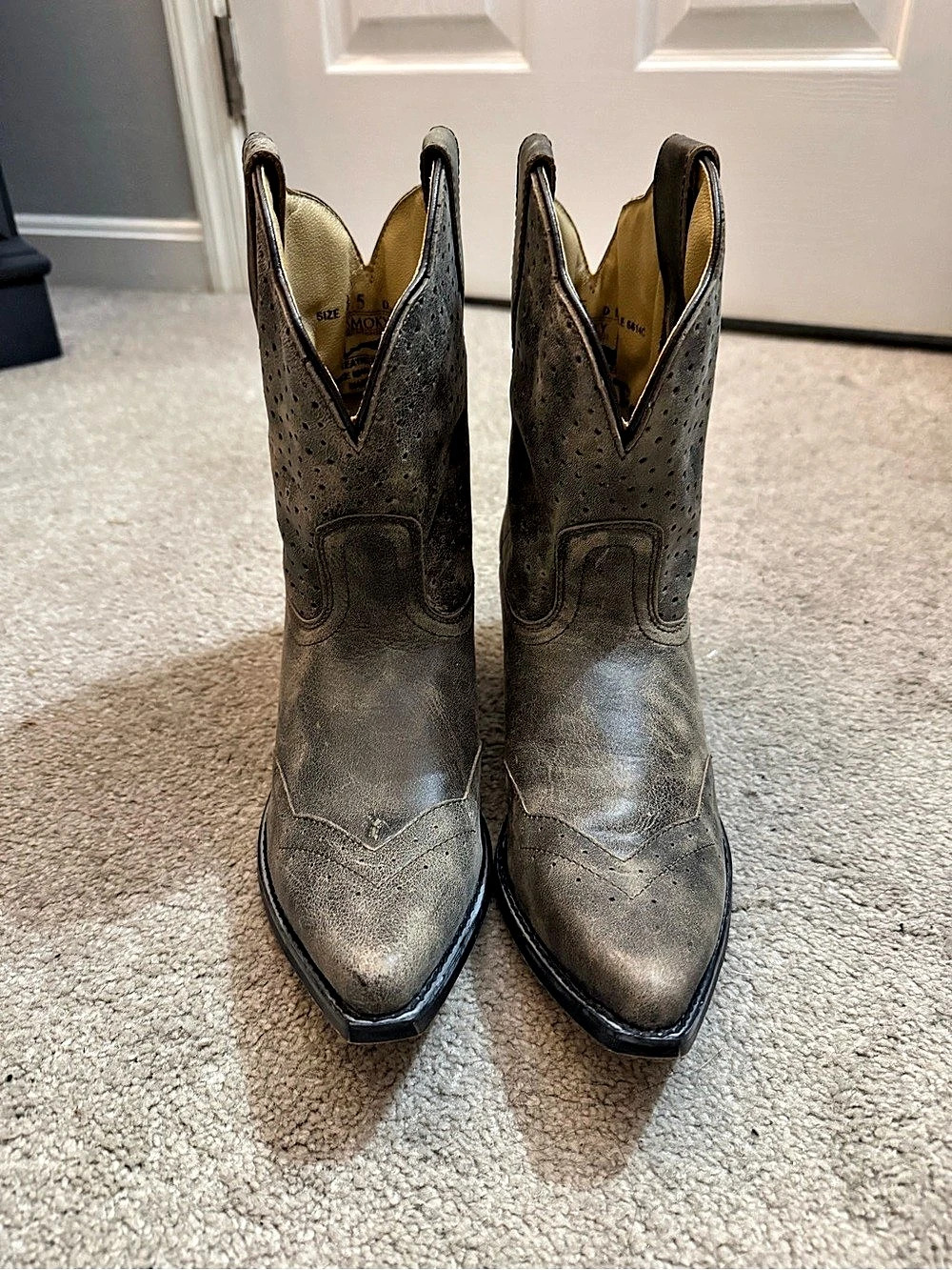 Smoky Mountain Fern Grey Leather Cowgirl Ankle Boots 8.5
